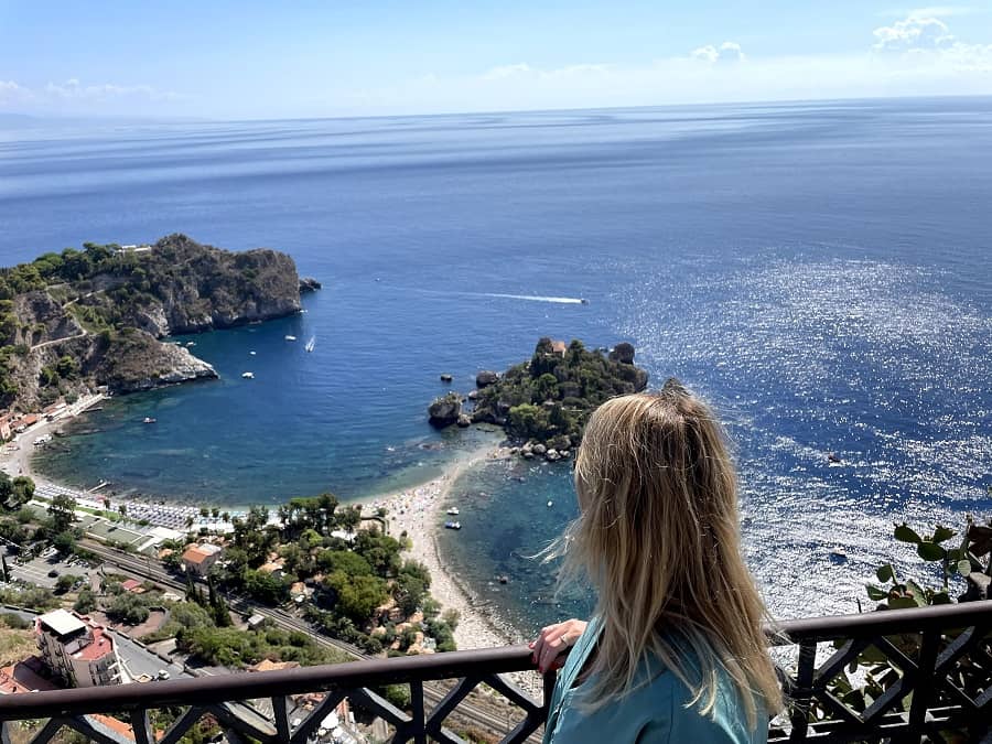 Panoramic view of Isola Bella in Taormina