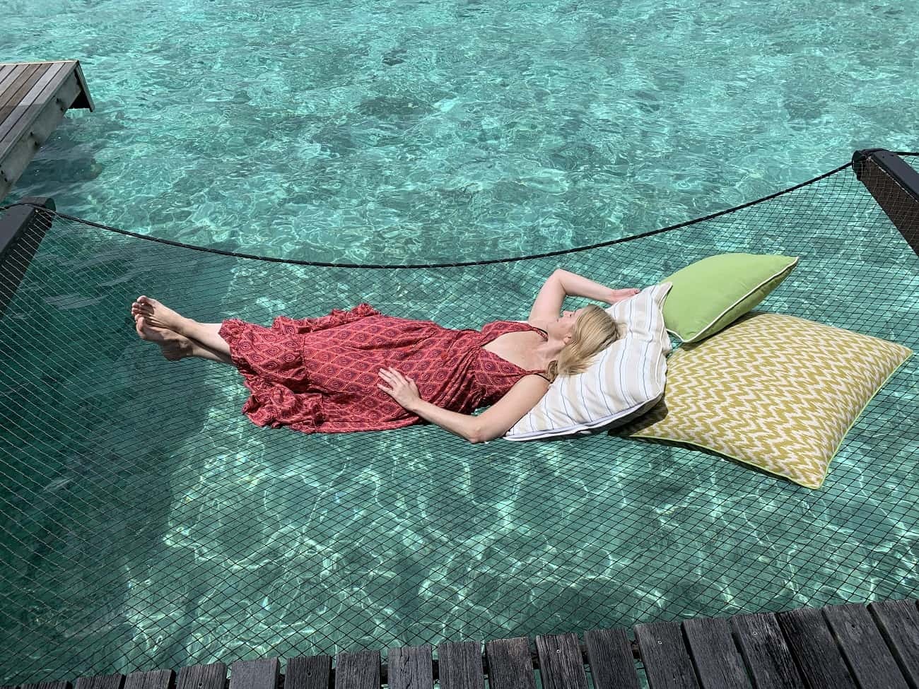 Lying on a hammock at Reethi Rah Maldives