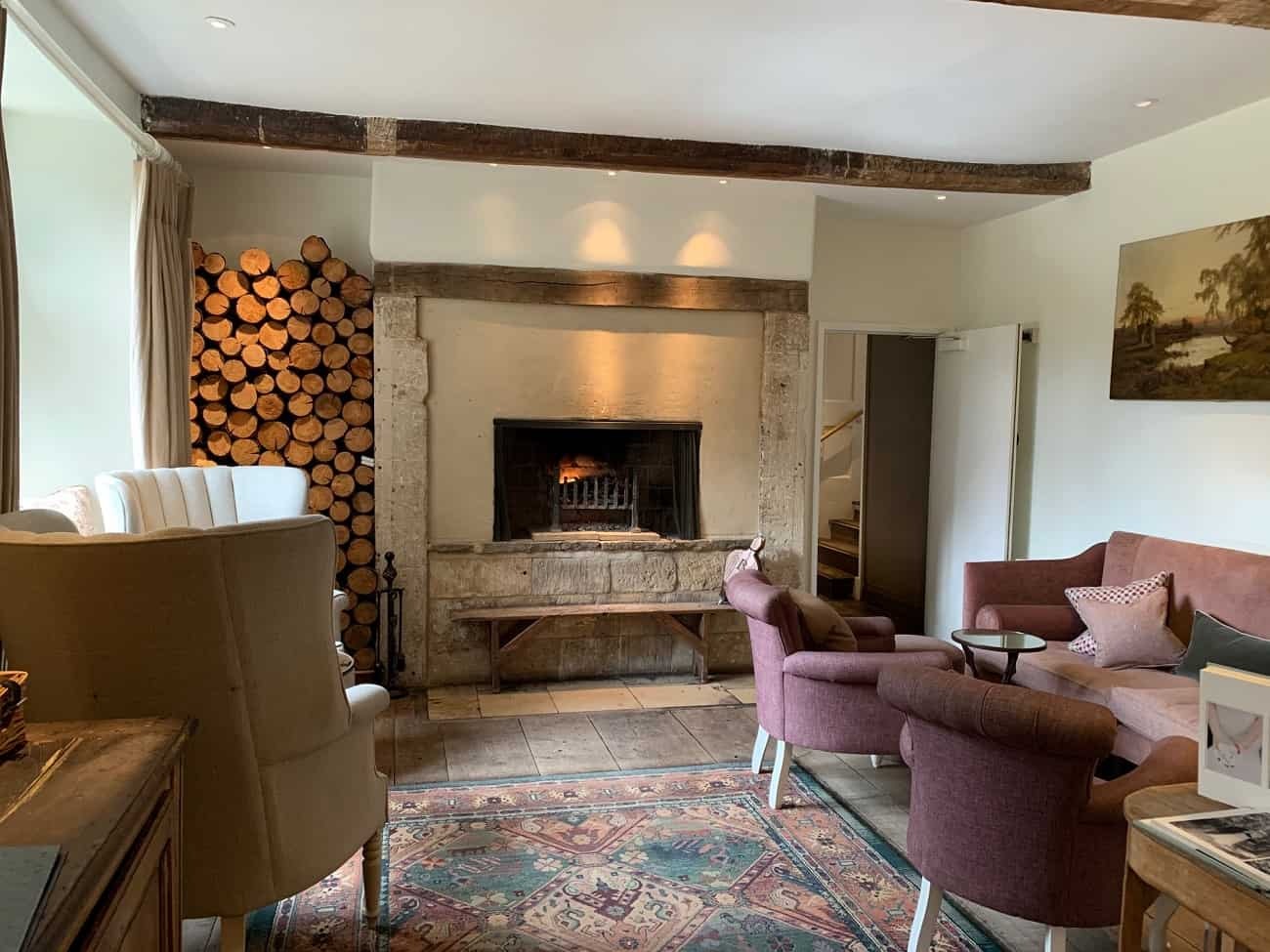 Fireplace in the lounge at Barnsley House