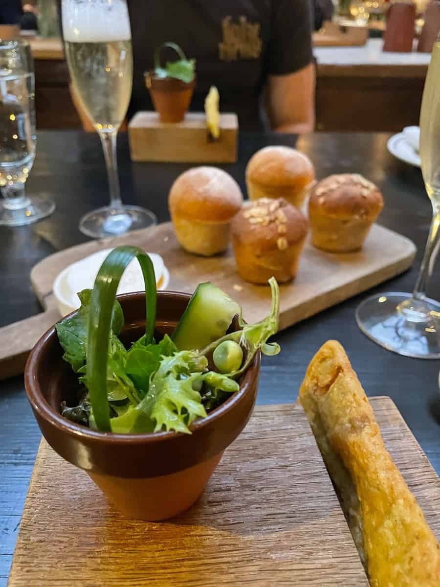 Bread with salad in a flower pot