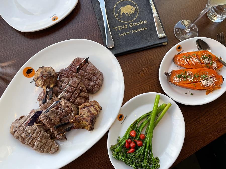 Plate of cuts of meat from TDQ Steaks in London