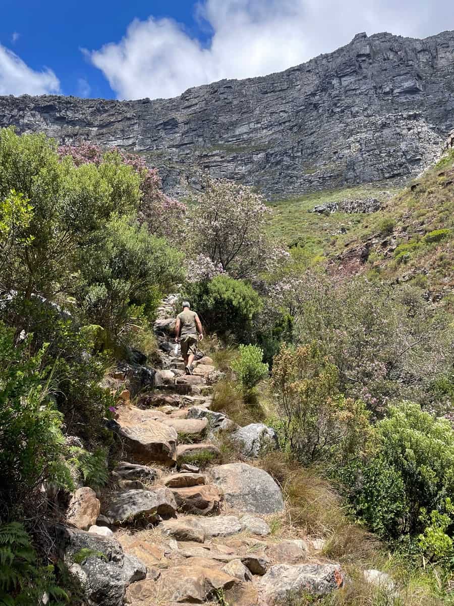 A man walking up Table Mountain
